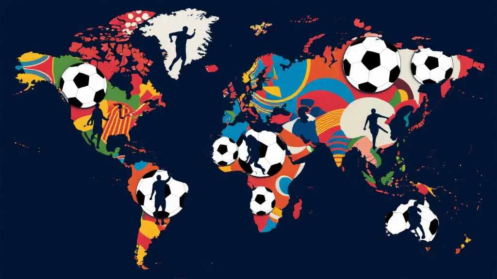 足球世界版图与多支国家队剪影叠加，象征传统豪门、二线强队、新兴力量的多极竞争格局